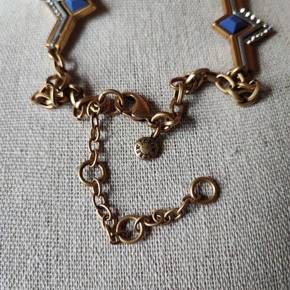 J. Crew Art Deco Revival Oxidized Brass Blue Tone Stone Statement Necklace EUC - Picture 8 of 8